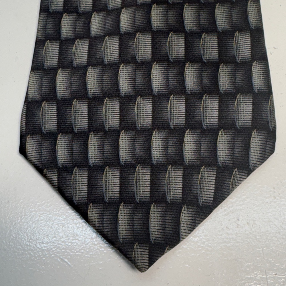 Vintage bill blass Black and Gray Textured Geometric Silk Tie